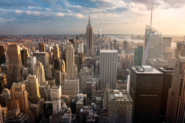 panoramę nowego jorku - aerial view manhattan new york city new york state zdjęcia i obrazy z banku zdjęć