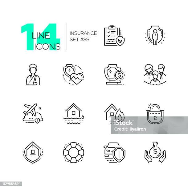 Insurance Set Of Line Design Style Icons Stock Illustration - Download Image Now - Icon Symbol, Family, Safety