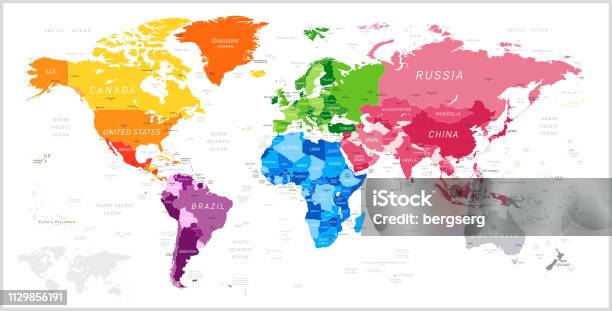 World Map With North America South America Africa Europe Asia And Oceania Continents Vector Illustration Stock Illustration - Download Image Now