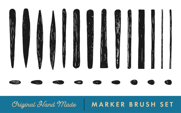 Hand-Drawn Marker Brush Vector Set for Caligraphic Lettering, Doodle and Sketch Black Hand-Drawn Marker Brush Vector Set for Caligraphic Lettering, Doodle and Sketch on the White Background illustrator stock illustrations