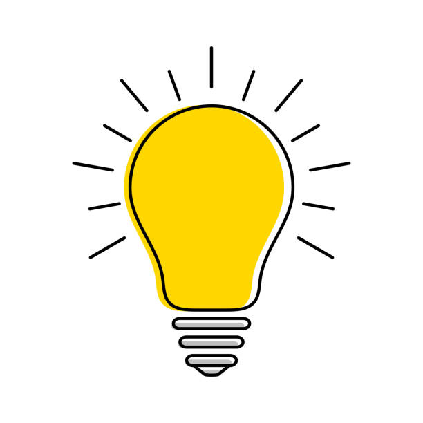 gelbe glühbirnen-symbol mit rochen, idee und kreativität symbol, moderne dünne linie kunst - glühbirne stock-grafiken, -clipart, -cartoons und -symbole