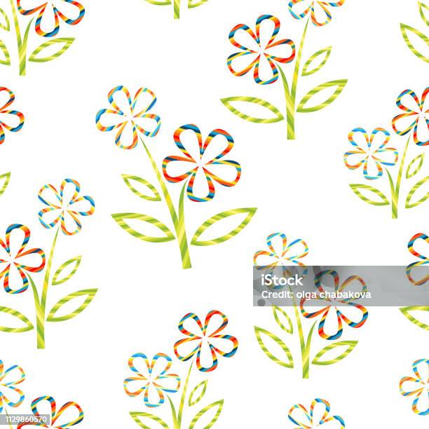 Ilustración de Flores Multicoloras Sobre Fondo Blanco y más Vectores Libres de Derechos de Amarillo - Color - Amarillo - Color, Arte decorativo, Azul