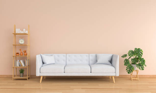 istock Gray sofa in brown living room, 3D rendering 1129862439