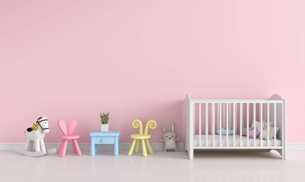 istock Pink child room interior for mockup, 3D rendering 1129862440