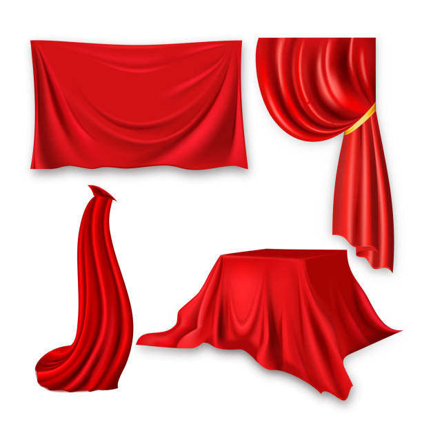 Red Silk Cloth Set Vector. Fabric Cloth Waving Shape. For Presentation. Banner, Stage, Cloak, Curtain. Velvet Theater Or Cinema Luxury Textile Drapery. 3D Realistic Element Isolated Illustration Red Silk Cloth Set Vector. Fabric Cloth Waving Shape. For Presentation. Banner, Stage, Cloak, Curtain. Velvet Theater Or Cinema Luxury Textile Drapery. 3D Realistic Decoration Element Illustration opera stock illustrations