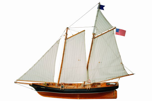 istock Handmade model. Beautiful Handmade model ship isolated on white background. 1129864846