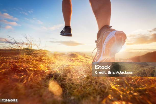 Langlauf Im Sonnenaufgang Stockfoto und mehr Bilder von Rennen - Körperliche Aktivität - Rennen - Körperliche Aktivität, Fuß - Anatomiebegriff, Joggen