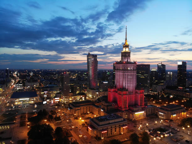 istock Warsaw city skyline panoramic Poland 1129866435