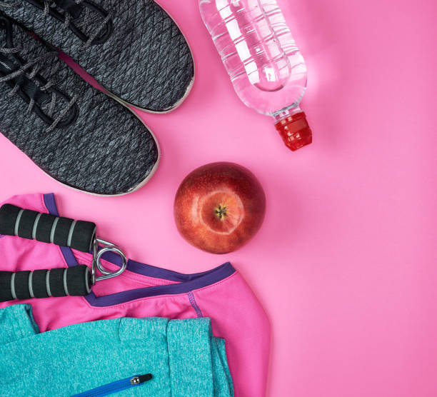 istock sportswear and black sneakers with laces 1129868104