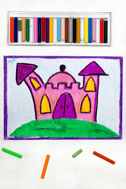istock Colorful drawing: Cute pink princess castle 1129869408