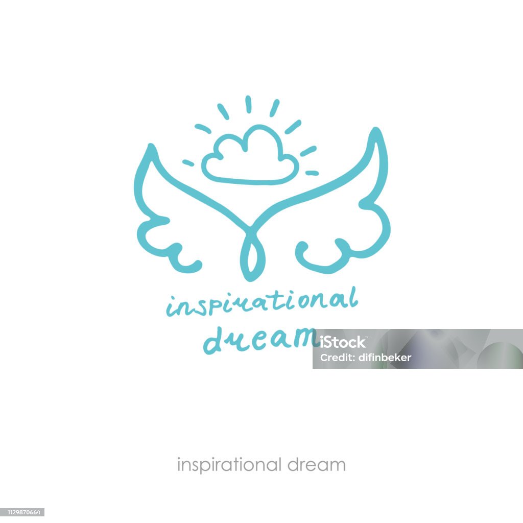 Inspirational dream. Hand drawn positive logo. Line art wings and cloud. Inspirational dream. Hand drawn positive logo. Line art wings and cloud. Can be used for different designs, for example a print on a t-shirt. Angel stock vector