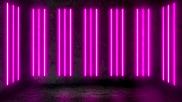 istock Empty dark abstract room with pink fluorescent neon lights. 1129870807