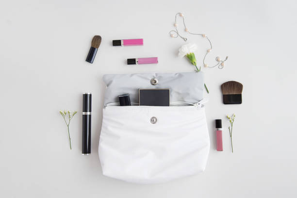 istock Make up products. Make up bag with cosmetics. 1129873136