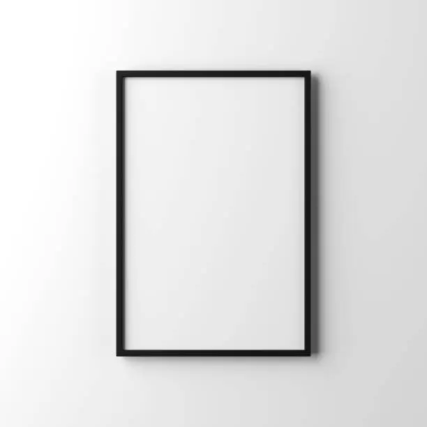 White poster with black frame mockup hanging on the wall, 3d rendering