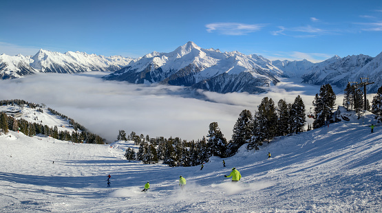 Beautiful winter landscape in the Zillertal Alps