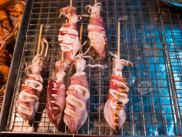 istock Stall with seafood on grill 1129877908