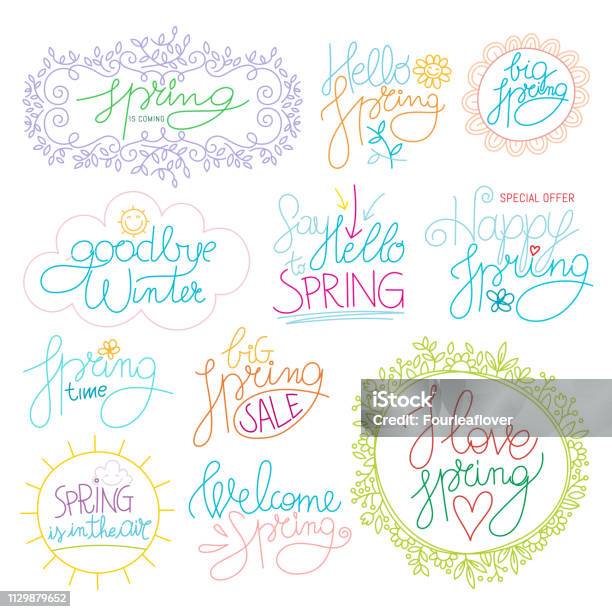 Set Of Inspirational Spring Romantic Handwritten Quotes Stock Illustration - Download Image Now
