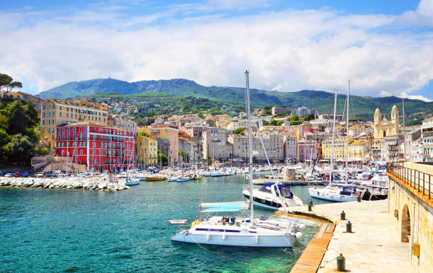Harbour in Bastia Old port and church of St. John the Baptist in Bastia, Corsica, France corsica photos stock pictures, royalty-free photos & images