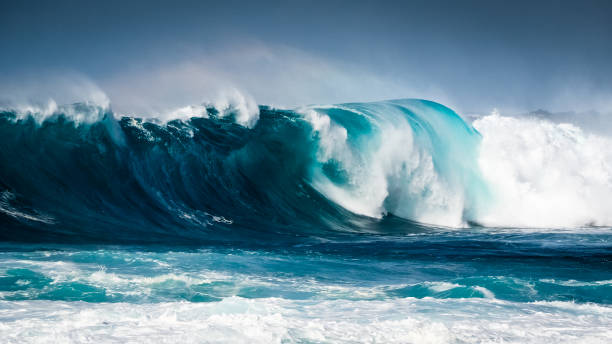 Waves breaking on the coast of Lanzarote, La Santa. Canary Island stock photo