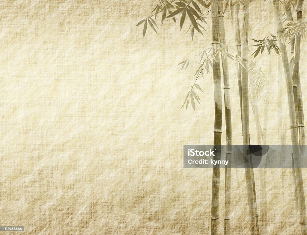 bamboo on old grunge antique paper texture  Bamboo - Plant Stock Photo