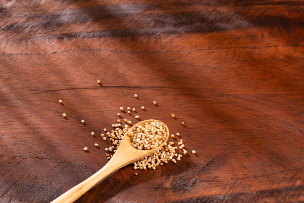 istock Popped amaranth grain - Amaranthus. Wooden background 1129890300