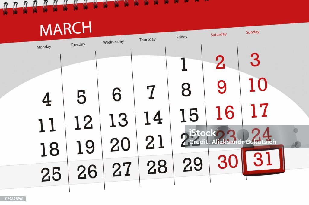 Calendar planner for the month march 2019, deadline day, 31 sunday Calendar planner for month march 2019, deadline day, 31 sunday March - Month stock illustration