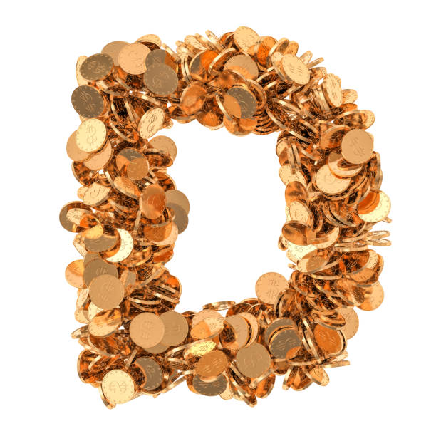 istock Alphabet letter D, from golden dollar coins. 3D rendering isolated on white background 1129900833