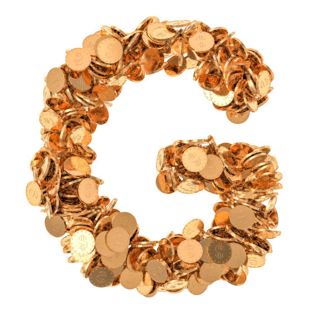 istock Alphabet letter G, from golden dollar coins. 3D rendering isolated on white background 1129901366