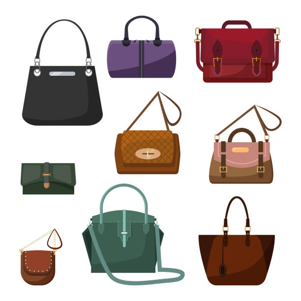 ilustraciones, imágenes clip art, dibujos animados e iconos de stock de bolsos para mujer conjunto - purse bag isolated fashion