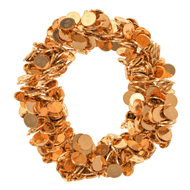 istock Alphabet letter O, from golden dollar coins. 3D rendering isolated on white background 1129901492