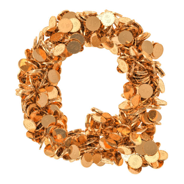 istock Alphabet letter Q, from golden dollar coins. 3D rendering isolated on white background 1129901518