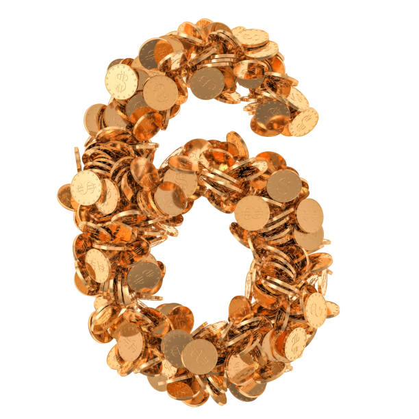 istock Number 6, from golden dollar coins. 3D rendering isolated on white background 1129901720