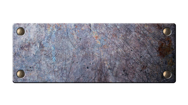 istock Gray grunge scratched metallic nameplate on rivets 1129904471