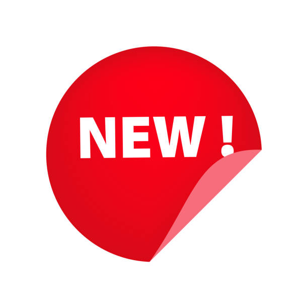 rote runde neues tag mit ablösen ecke auf weißem hintergrund - unstuck stock-grafiken, -clipart, -cartoons und -symbole