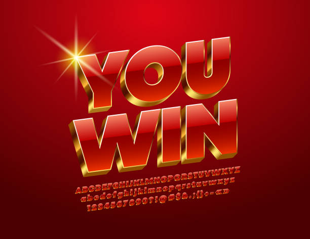 wektor elegancki baner you win. czerwone i złote litery, cyfry i symbole - red text stock illustrations