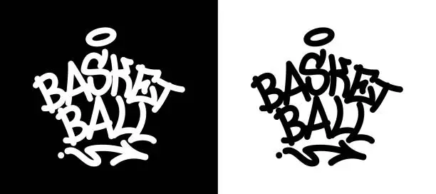 Vector illustration of Basketball. Graffiti tag in black over white, and white over black. Vector illustration.