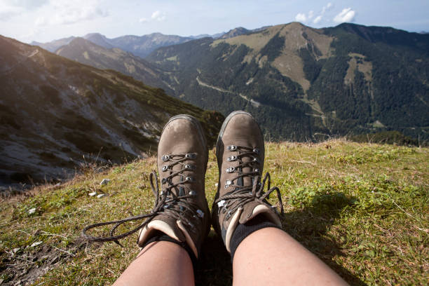 istock Hiking boots on a mountain tour in Bavarian Alps 1129909705