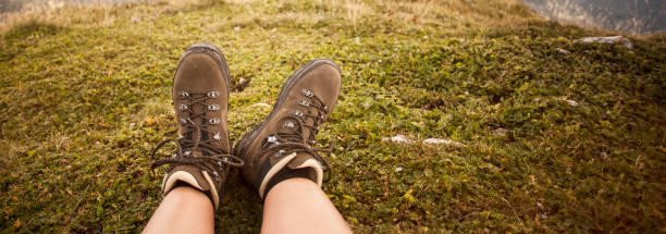 istock Hiking boots on a mountain tour in Bavarian Alps 1129909751