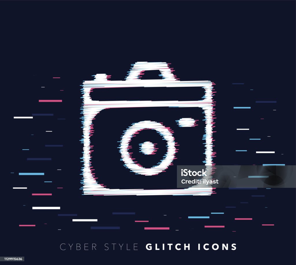 Camera Apps Glitch Effect Vector Icon Illustration Glitch effect vector icon illustration of camera apps with abstract background. Icon Symbol stock vector