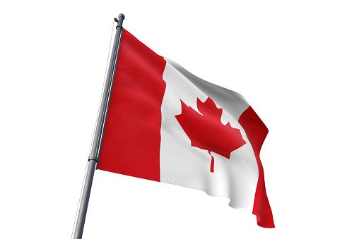 Canada national flag waving isolated white background