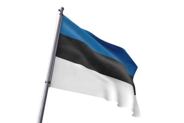 에스토니아 깃발 흔들며 고립 된 흰색 배경 - estonia flag pennant baltic countries 뉴스 사진 이미지