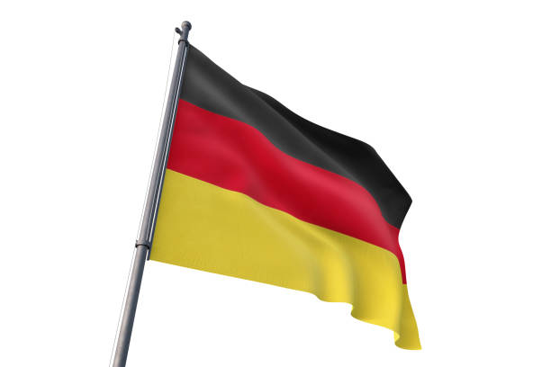 istock Germany flag waving isolated white background 1129927277