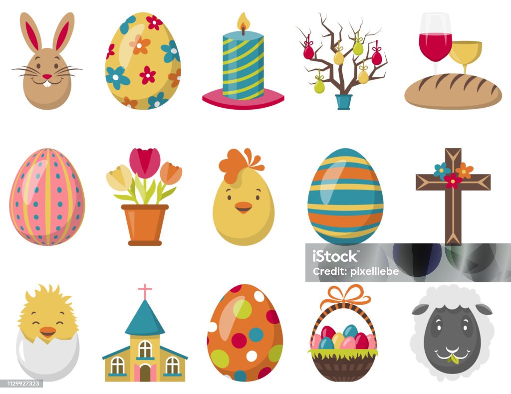 Colorful easter vector icons set isolated Easter stock vector