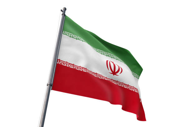Iran national flag waving isolated white background