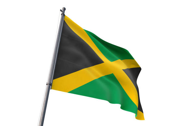 istock Jamaica flag waving isolated white background 1129927340