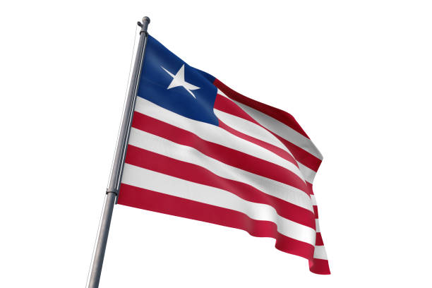 istock Liberia flag waving isolated white background 1129927408