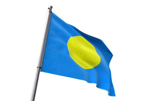 istock Palau flag waving isolated white background 1129927989