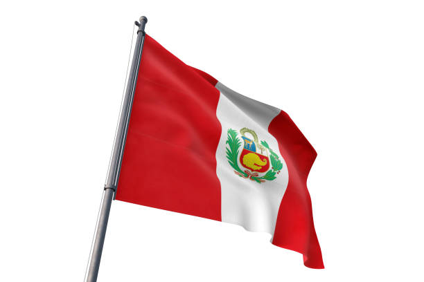 istock Peru flag waving isolated white background 1129927994