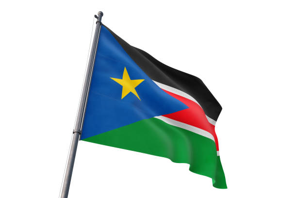 istock South Sudan flag waving isolated white background 1129928033
