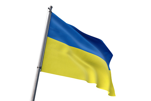 Bandera de Ucrania ondeando aislado fondo blanco photo